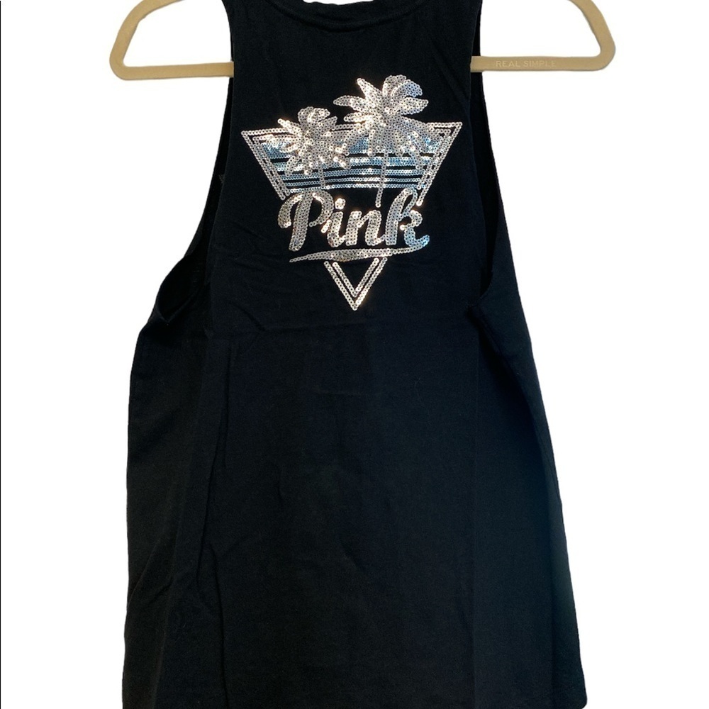 Pink Victoria’s Secret tank top bling on front/back deep cut sides size x-small